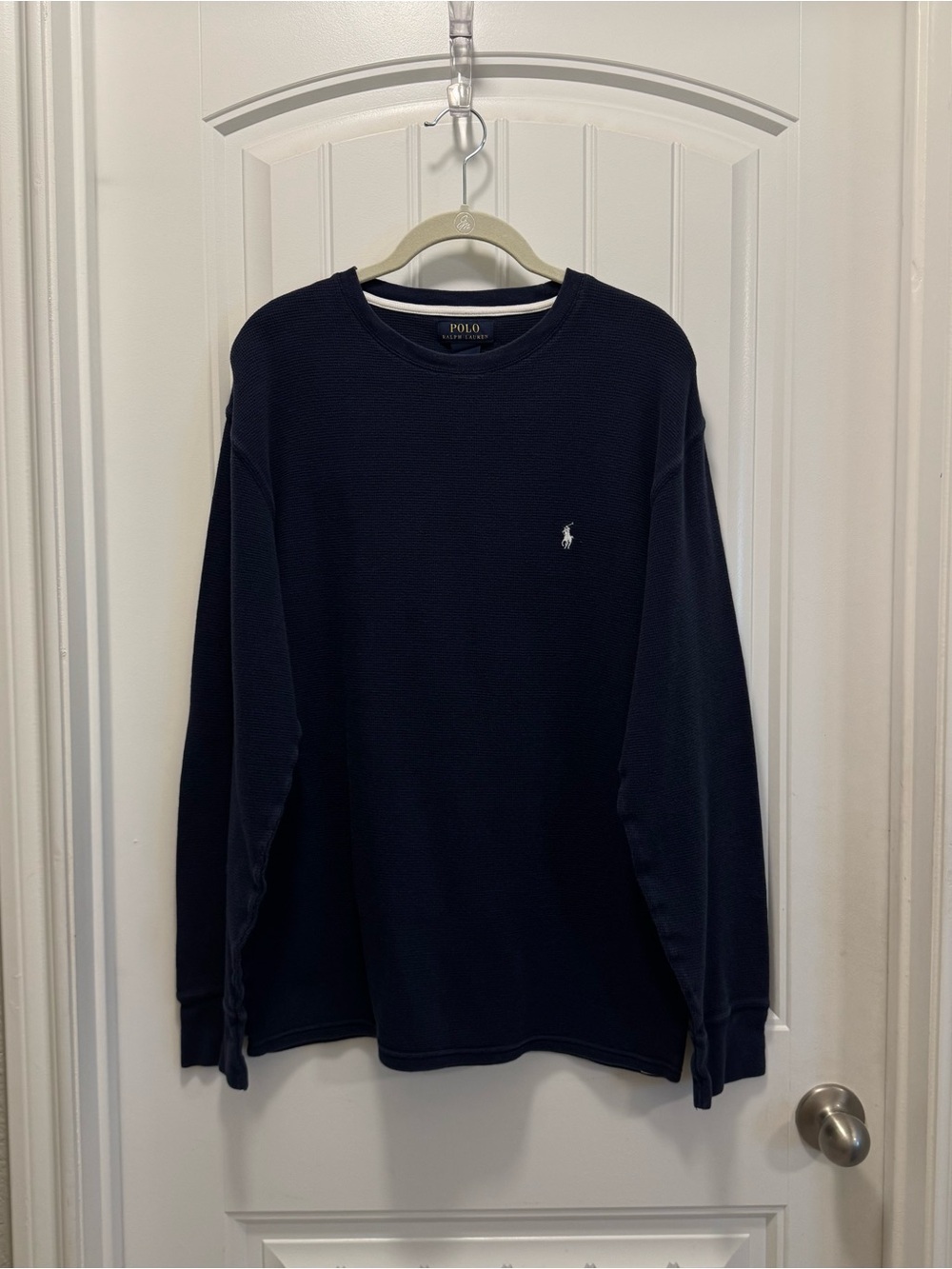 Polo Ralph Lauren Mens Navy Blue Long Sleeve Crewneck Waffle Thermal Pullover XL